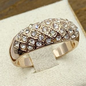 NEW gold basket weave sparkling rhinestone domed cocktail ring sz 9